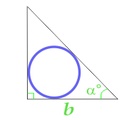 Area av en cirkel inskriven i en rätvinklad triangel, beräknat av sidan och hörnet