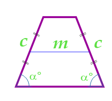 Размер на равнобедренной трапец чрез средната линия, странична посока и ъгъл при основа